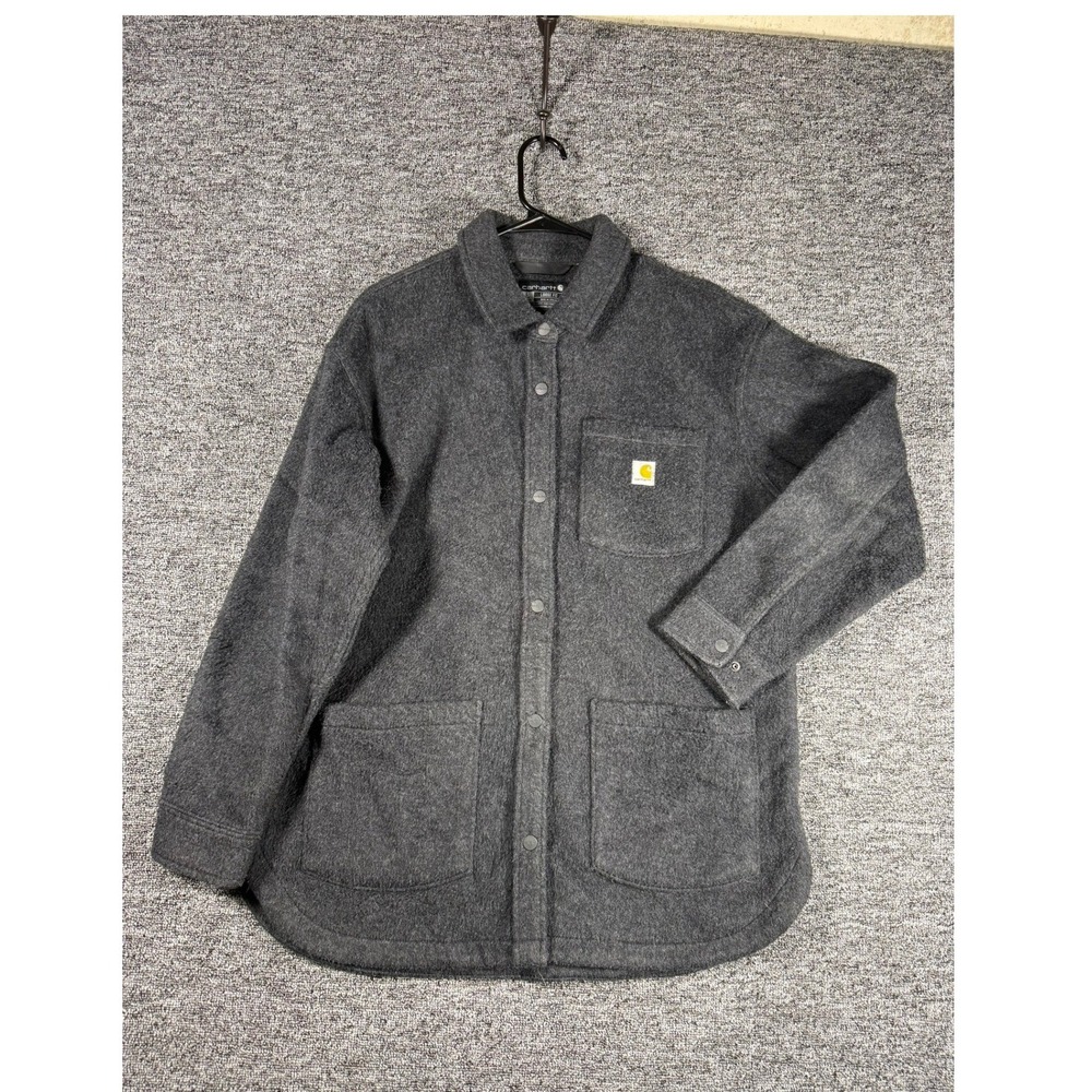 Carhartt Womens Fleece Shirt Jacket Dark Gray Snap Front TW5988-W Large L